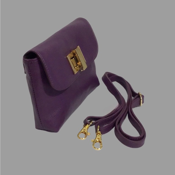 ROWALLAN of Scotland Purple Handmade Leather Mini Turn Key Crossbody Clutch - Picture 2 of 12